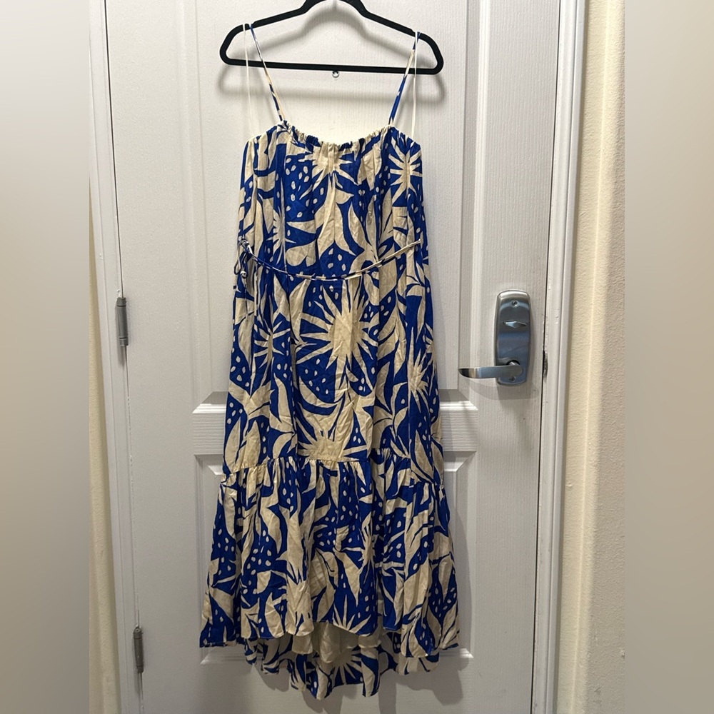 ASTR the Label Sarina Linen-Blend Maxi Dress in Blue Tropical pattern Size S NWT - Picture 5 of 6